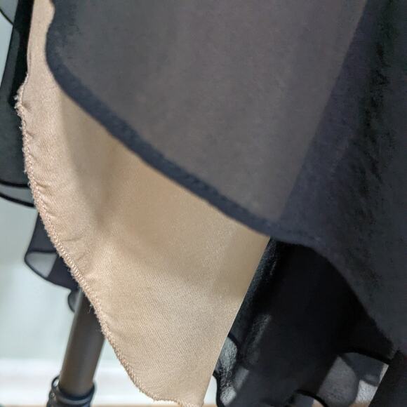 BCBG Maxi Dress Silk Gown 4 Black Tan Y2K  Whimsigoth Goth Sheer Witchy Halter - Picture 13 of 14